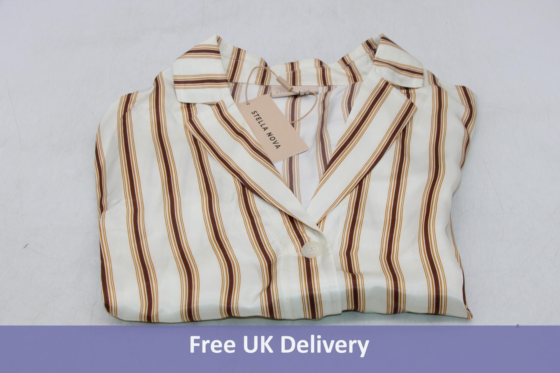 Stella Nova Short Sleeved Pyjama Shirt, Sand Stripe, Size 36