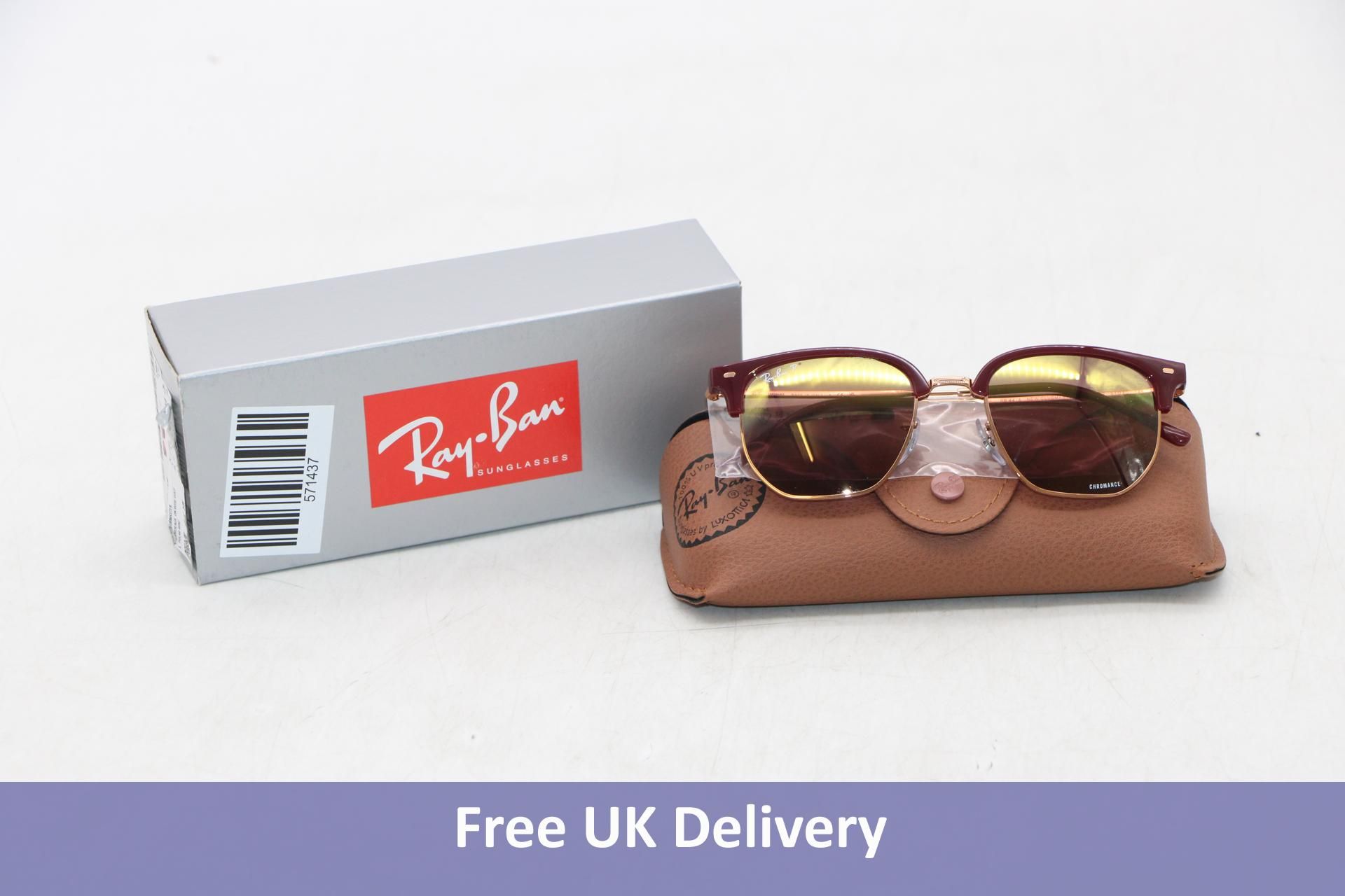 Ray-Ban 0RB4416 New Clubmaster Sunglasses, Red/Bordeaux Rose Gold/Polar Wine Grey Lens