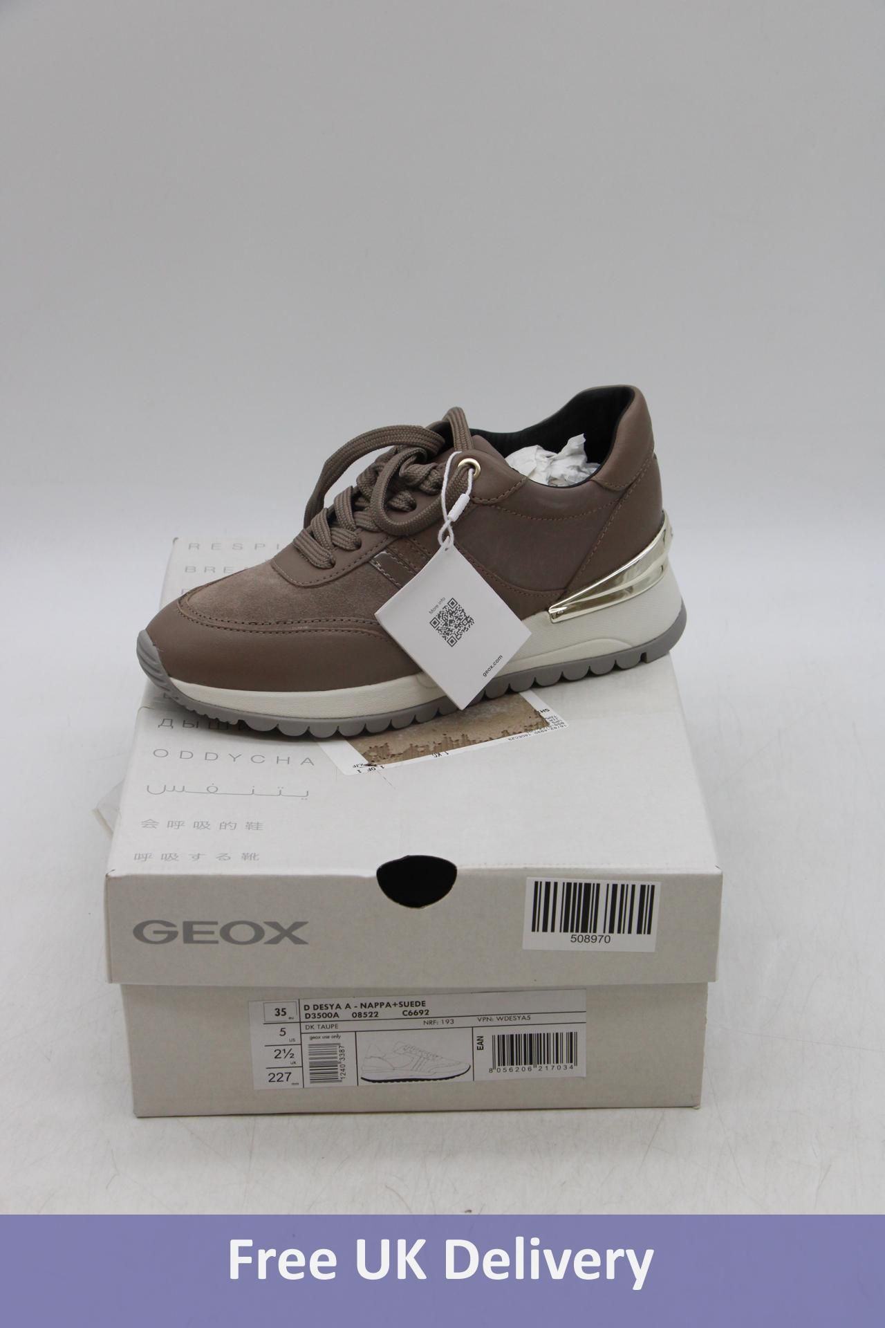 Geox Woman's DESYA A Low Top Trainers, Dark Taupe, UK 5. Box damaged