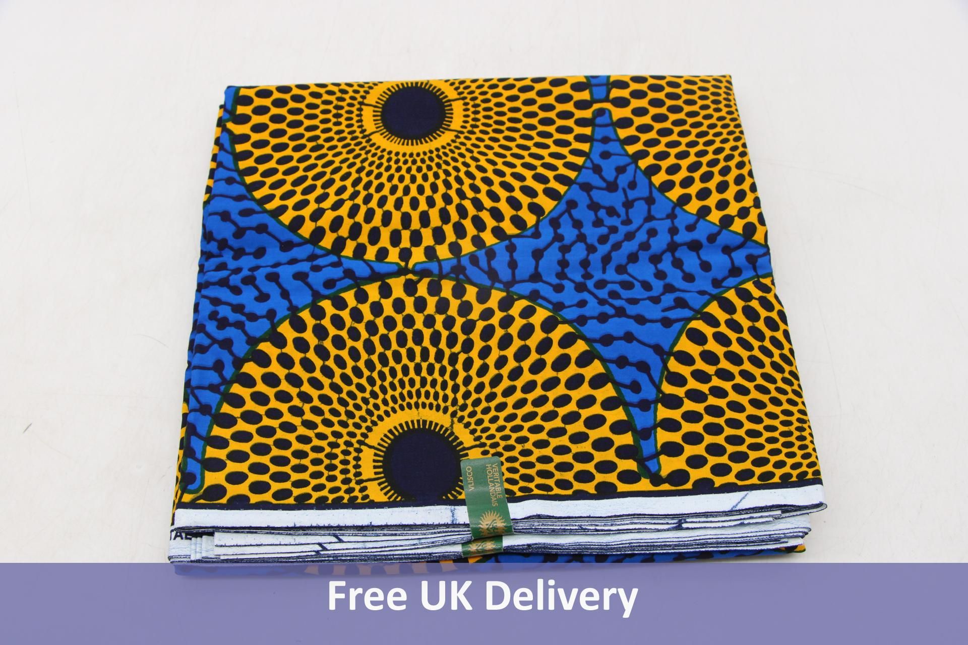 Vlisco VL00633.296 Wax Holandais Fabric, 6 Yards, Yellow Blue Black Printed