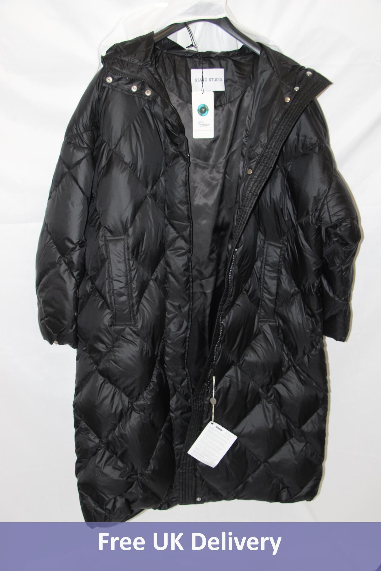 Stand Studio Farrah Long Quilted Coat, Black, Size 40