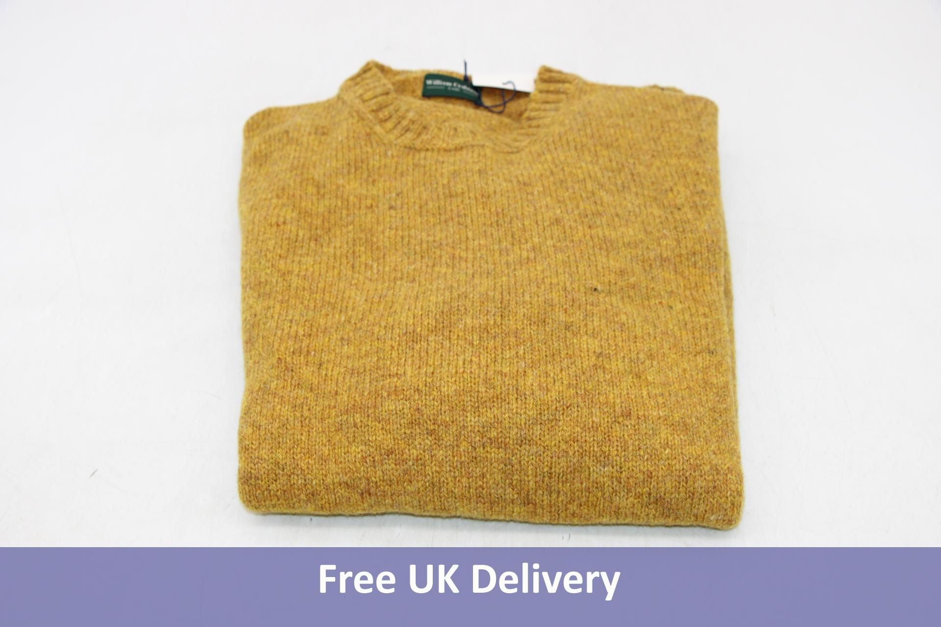 William Crabtree Shetland Lambswool Crew Neck Jumper, Mustard, Size XL