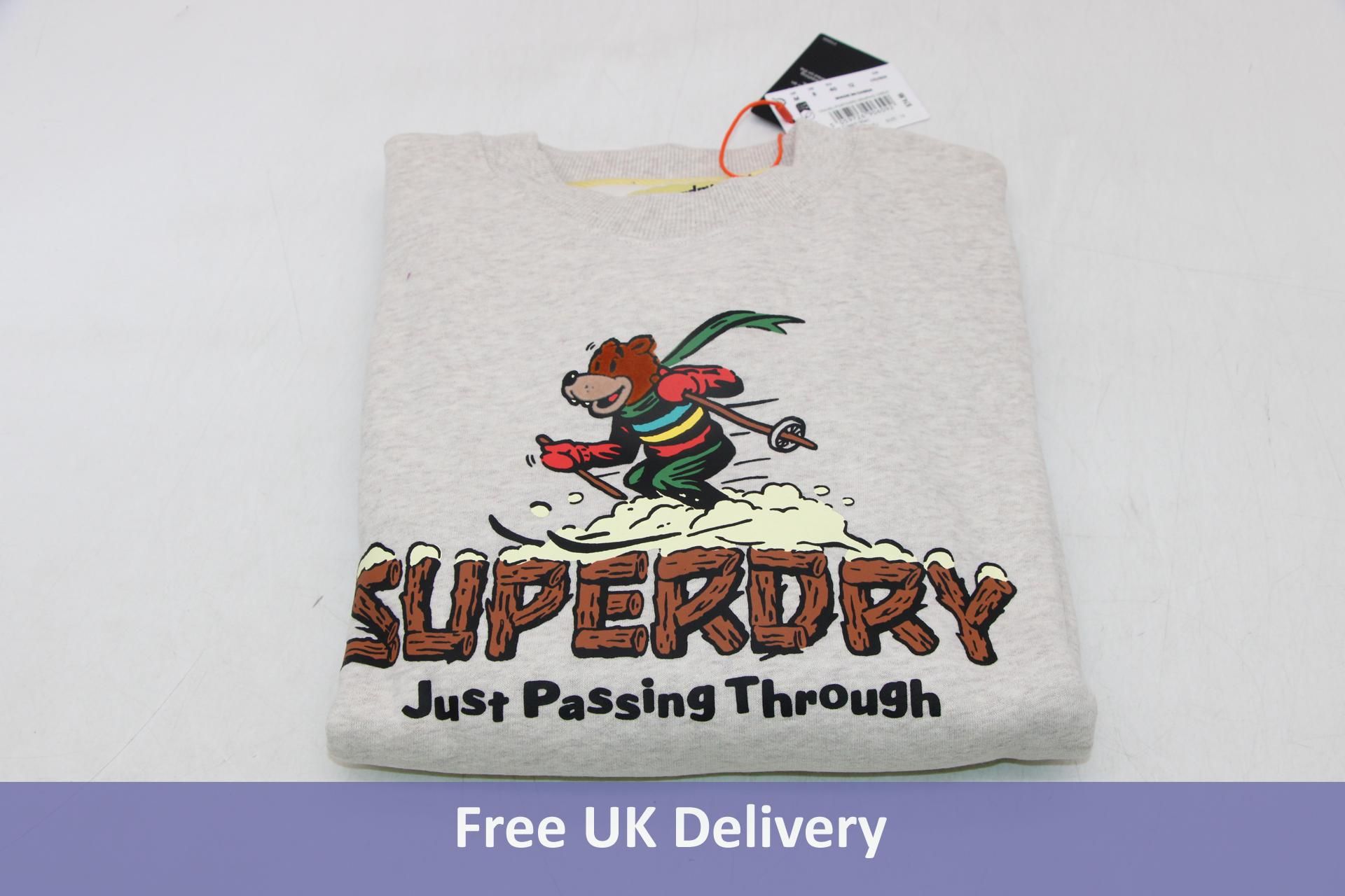 Superdry Travel Postcard Graphic Crew Sweatshirt, Oat Cream Marl, UK M