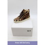 Christian Louboutin Rantus Orlato High top Sneakers, Leopard Pony Hair, Gold Trim, Size 38.5. Used,