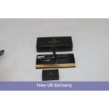 Scriveiner Black Lacquer Ballpoint Pen, 24K Gold Finish, Schmidt Black, with 20 Ink Cartridges Refil