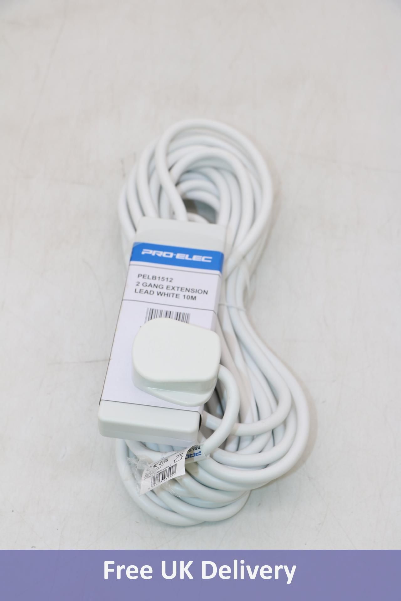 Four Pro-Elec 2 Gang Extension Leads, White, 10m, New