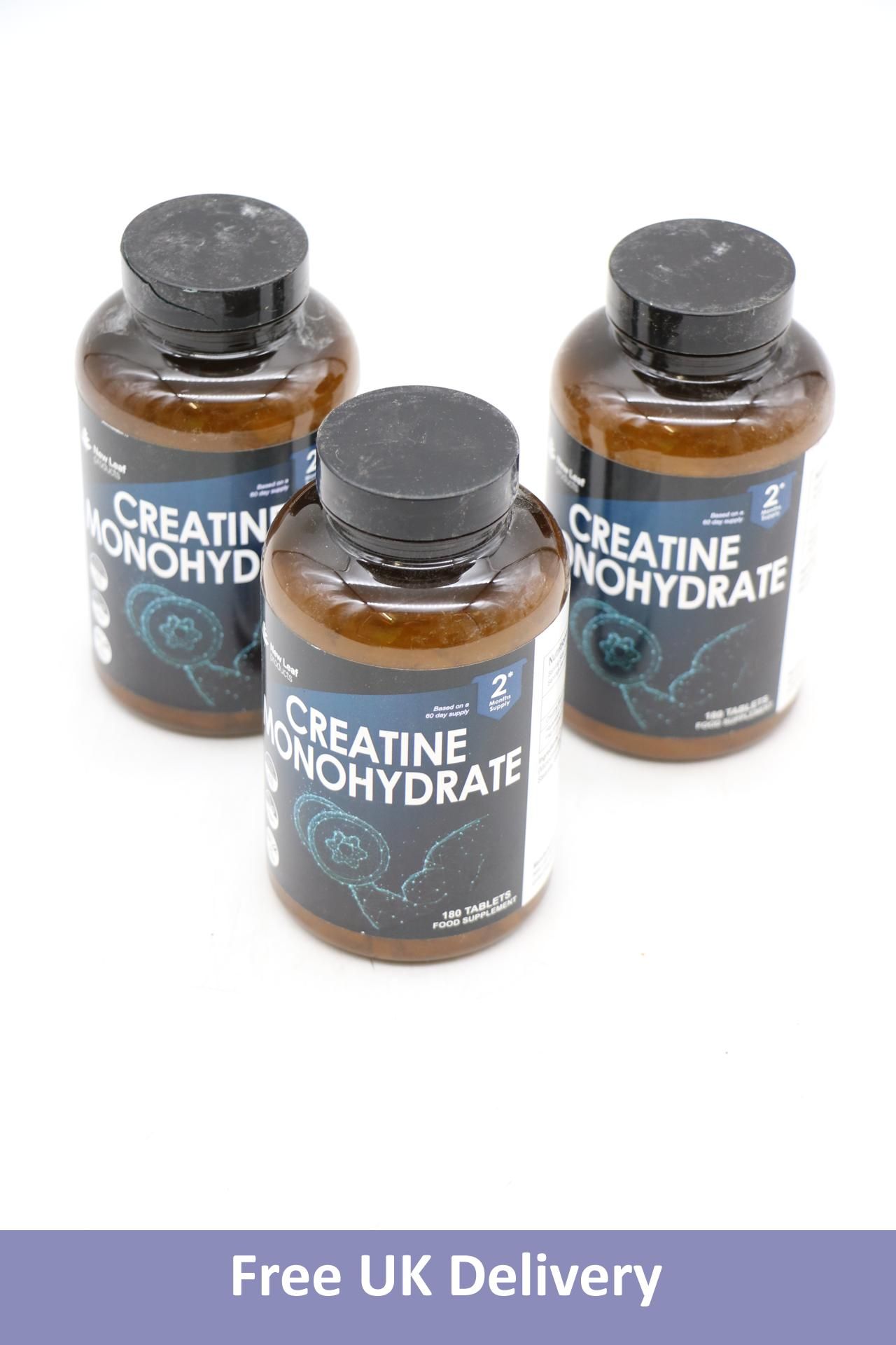 Three bottles of Creatine Monohydrate, 180 Tablets, BBE 10/26