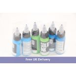 Six Solid Ink Tattoo Ink, 1oz, Include 2x Nice Blue, 2x Green Apple, 2x Baby Blue, Expiry Date 07/20