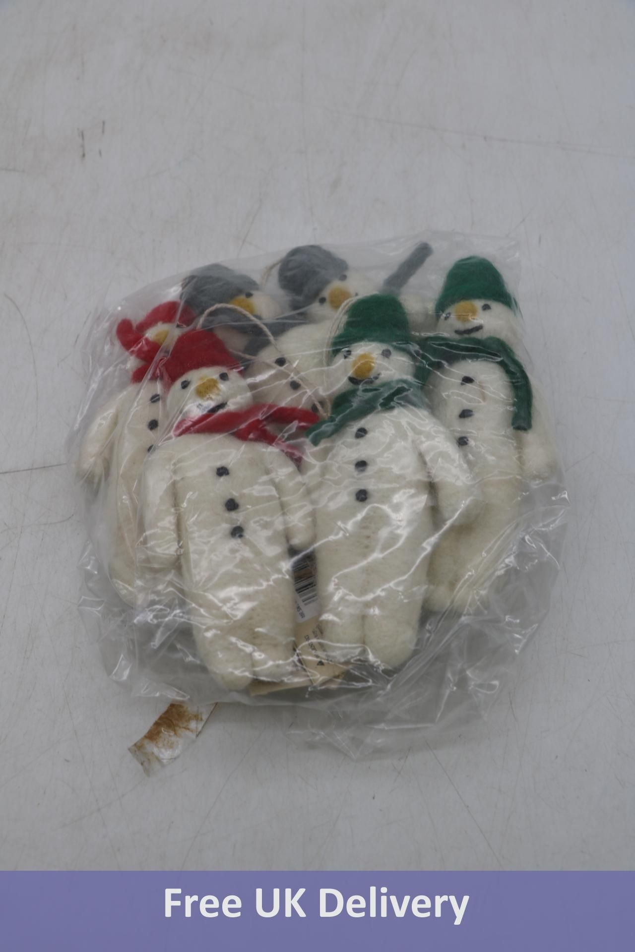 Six Mr Snowman Felt Hanging Decoration, White/Red/Grey/Green