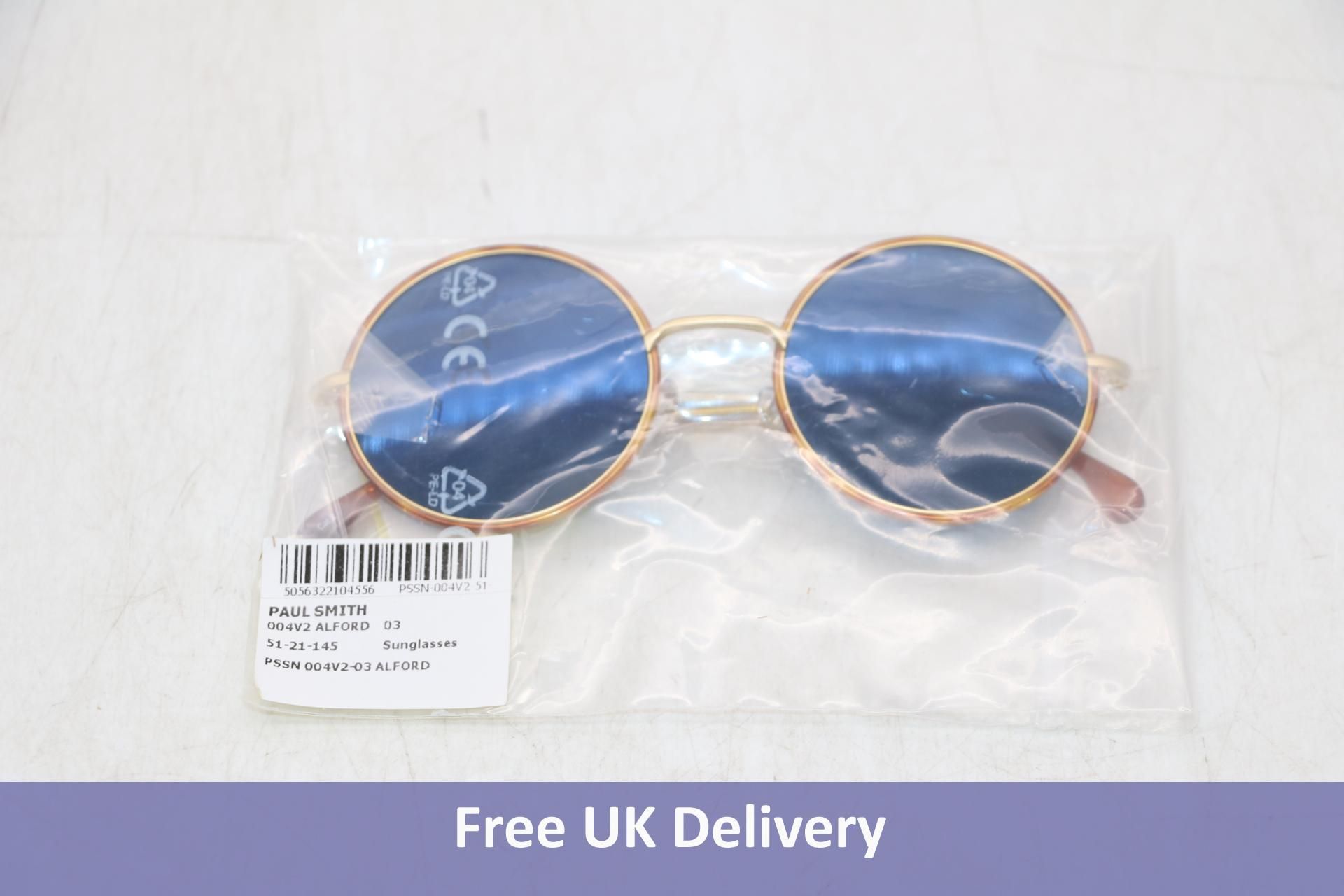 Paul Smith PS004V2 Alford 03 Round Frame Sunglasses, Gold/Brown with Blue Lens, Size 51-21-145, No C