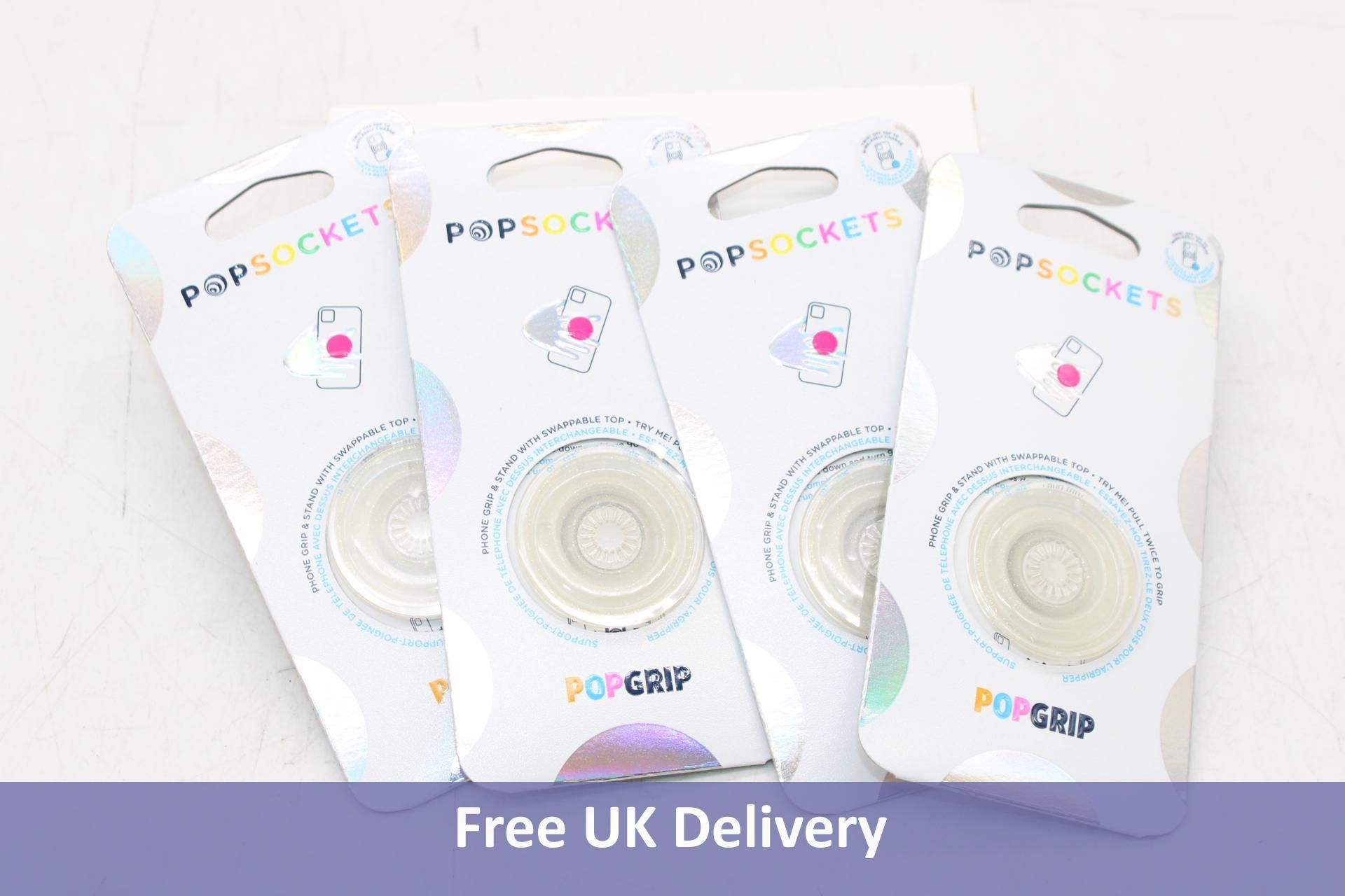 Forty Popsockets Phone Grips, Clear Glitter Silver