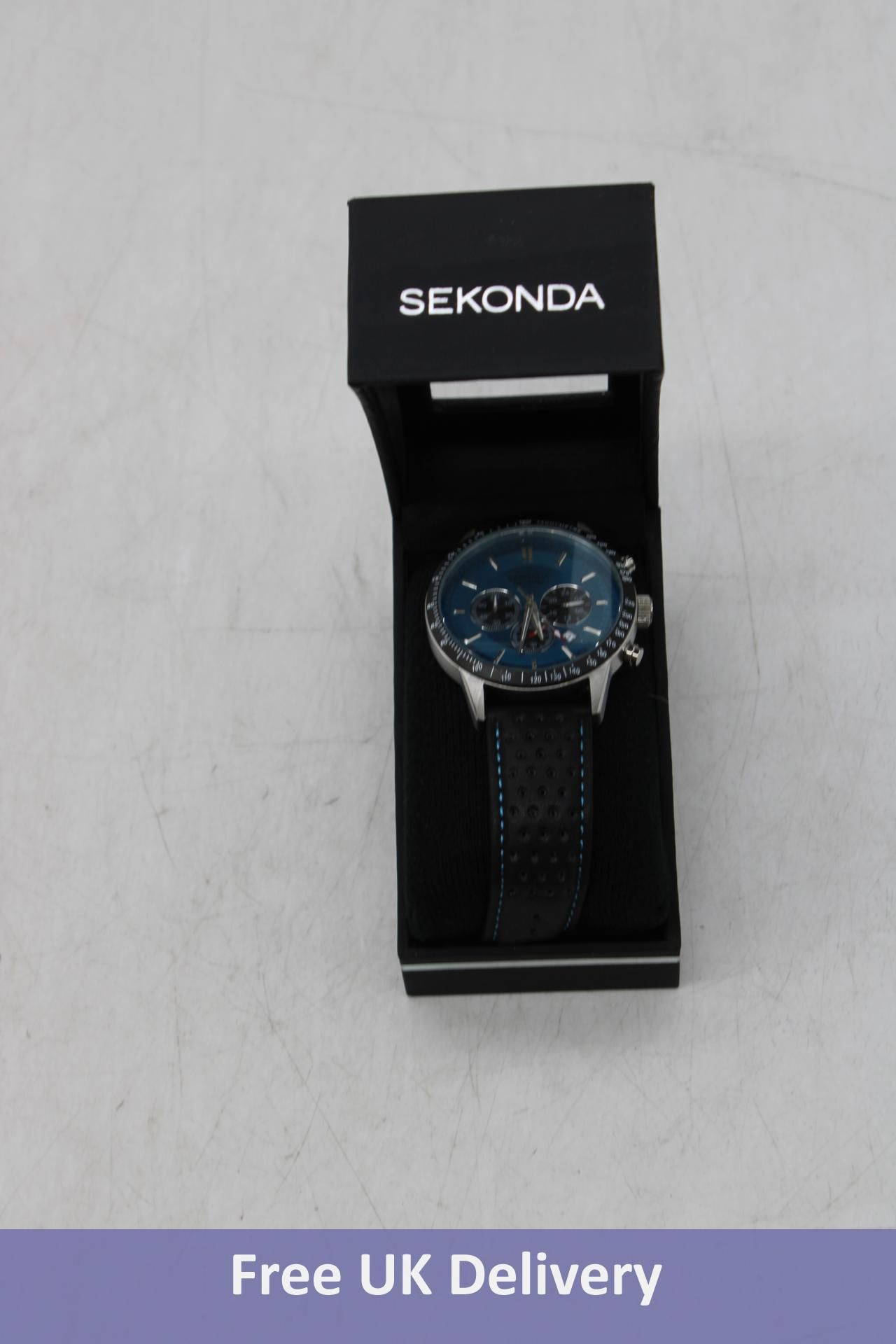 Sekonda Velocity Chronograph Men's Watch Stainless Steel Case & Black Leather Strap with Blue Dial 3