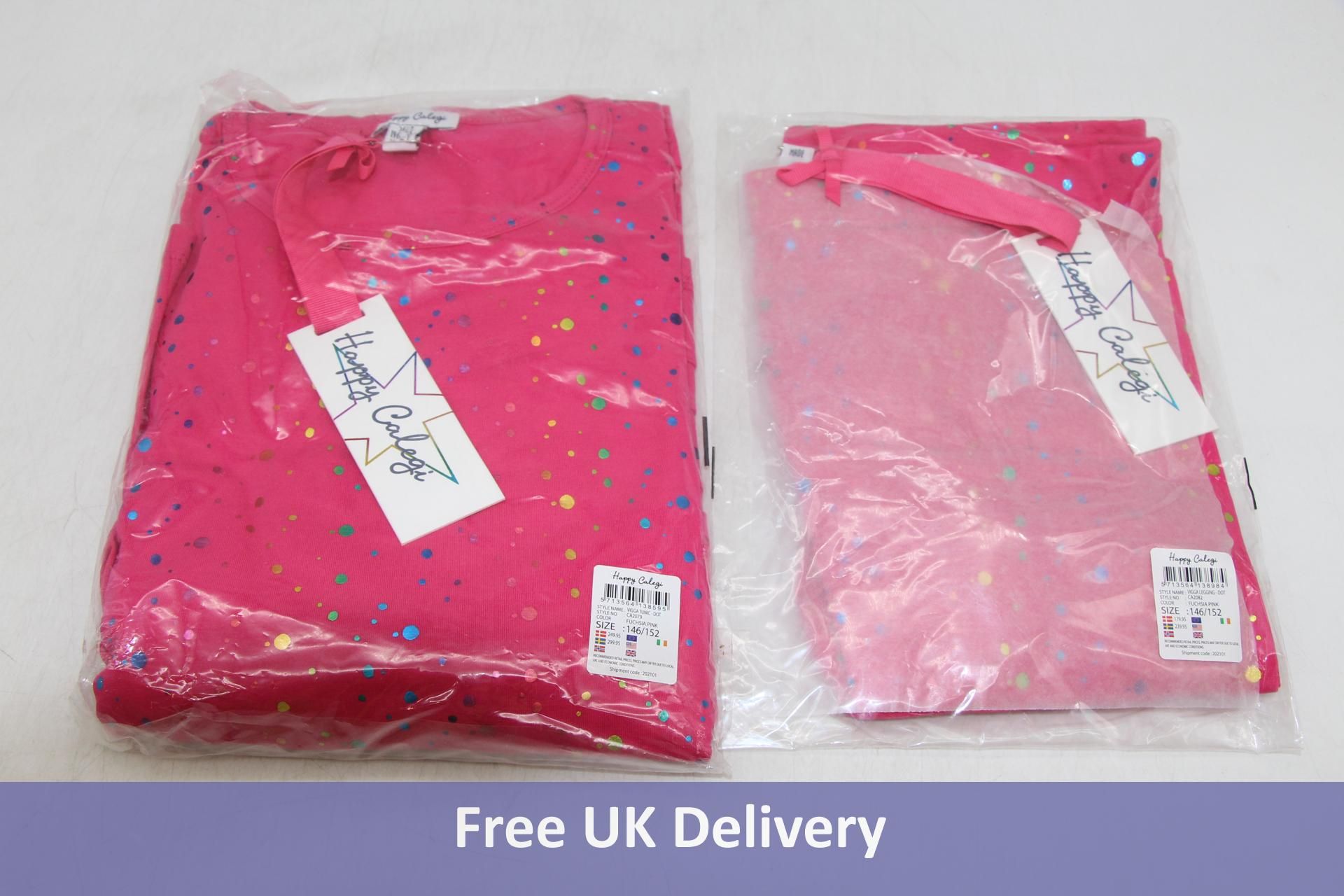 Two Happy Calegi Kids Vigga Tunic- Dot x1 Top, and 1x Legging, Fuchsia Pink, 8 Years