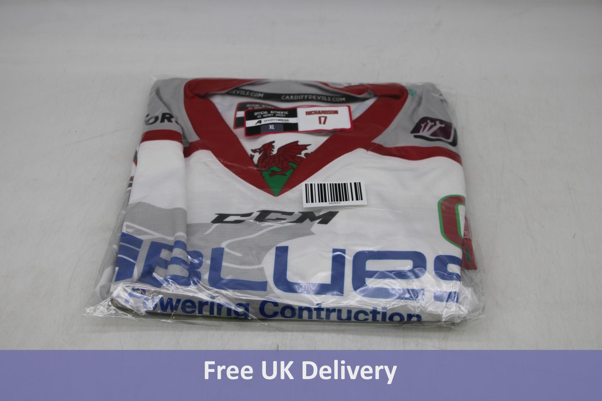 Cardiff Devils Ice Hockey Jersey, Number 55, White, Size XL