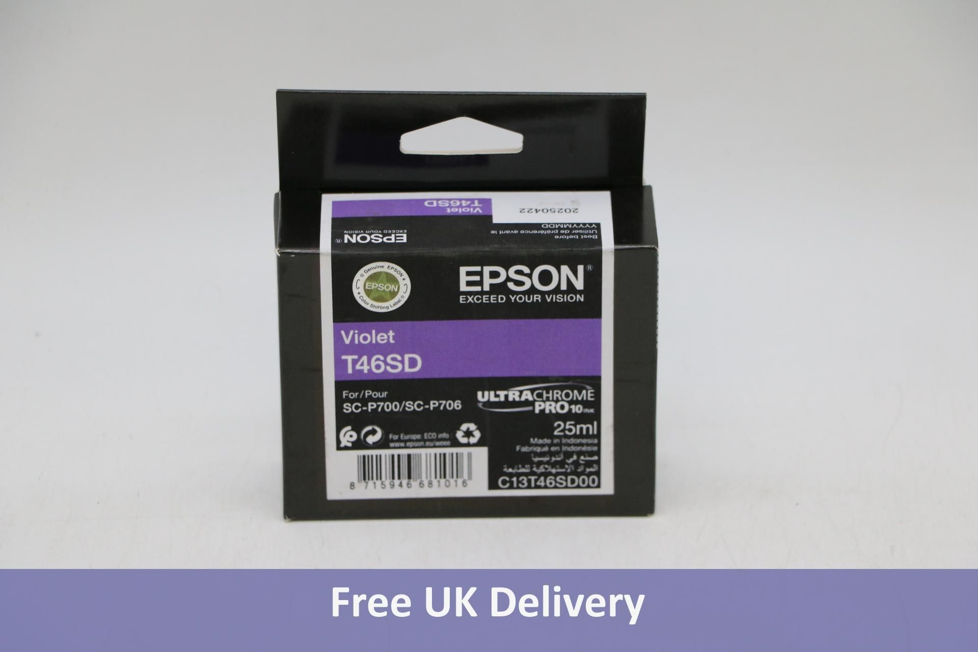 Two Epson UltraChrome Pro 10 Ink, 1x Matte Black T46S8 and 1x Violet T46SD, Both 25ml