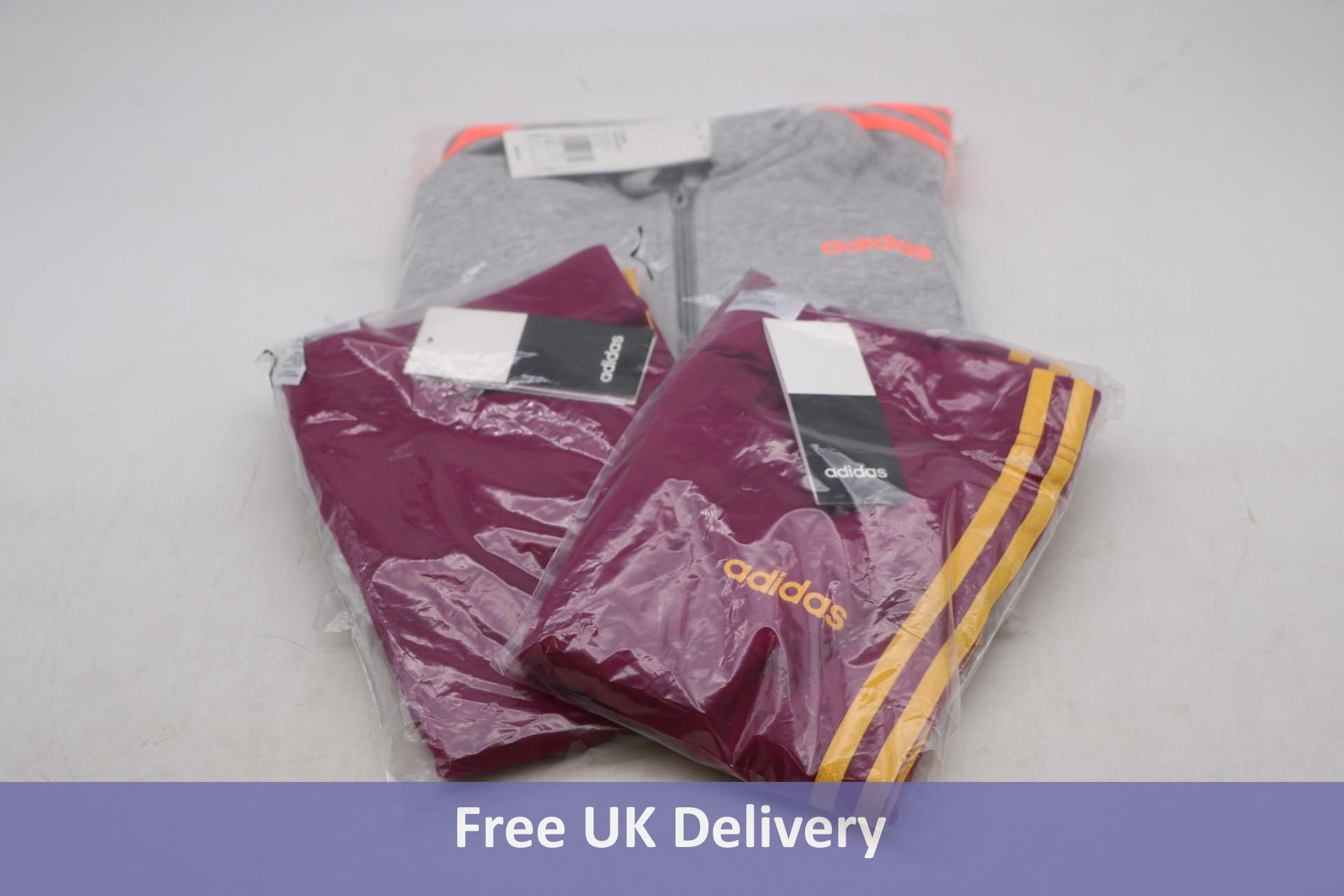 Three Adidas Kid's to include 1x Sweatshirt, Grey, 14-15yrs, 1x Essential Linear Leggings, Berry, 13