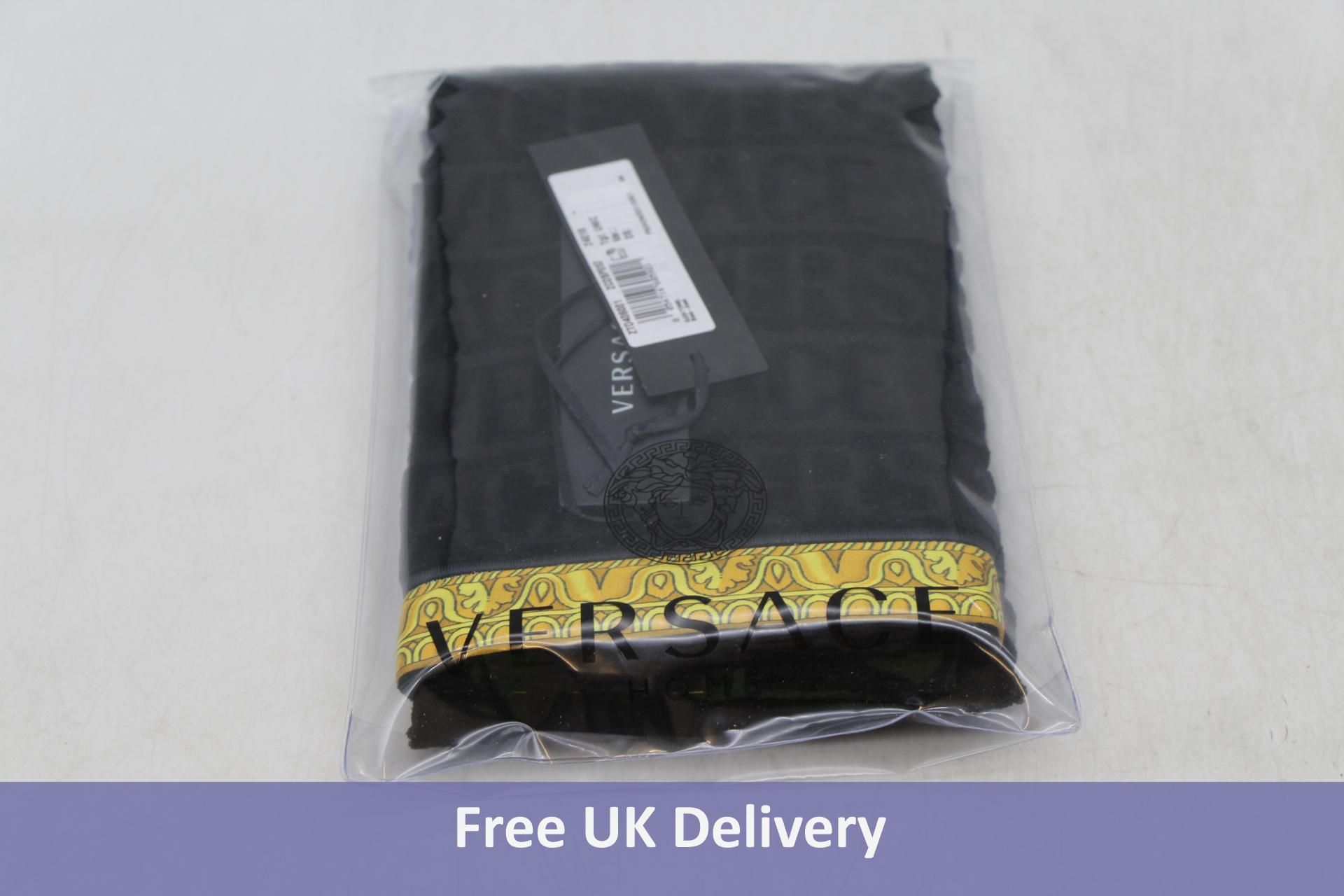 Versace Logo Hand Towel in Black with Gold Trim