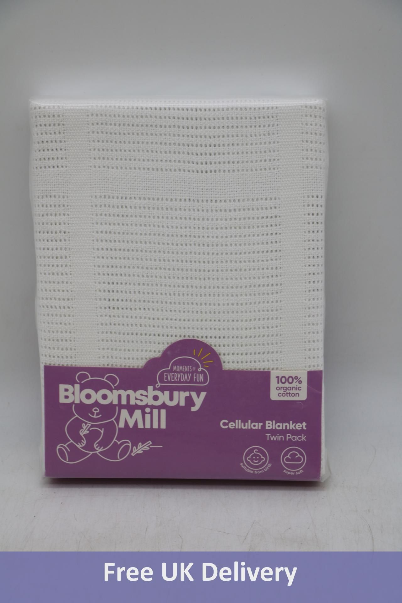 Ten Bloomsbury Mill Organic Cotton New-born Cellular Blankets, Classic White, 2 Per Pack