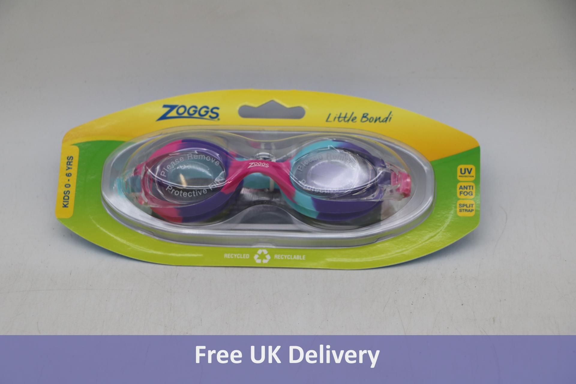 Six Zoggs Kids' Little Bondi Swimming Goggles, Aqua/Purple