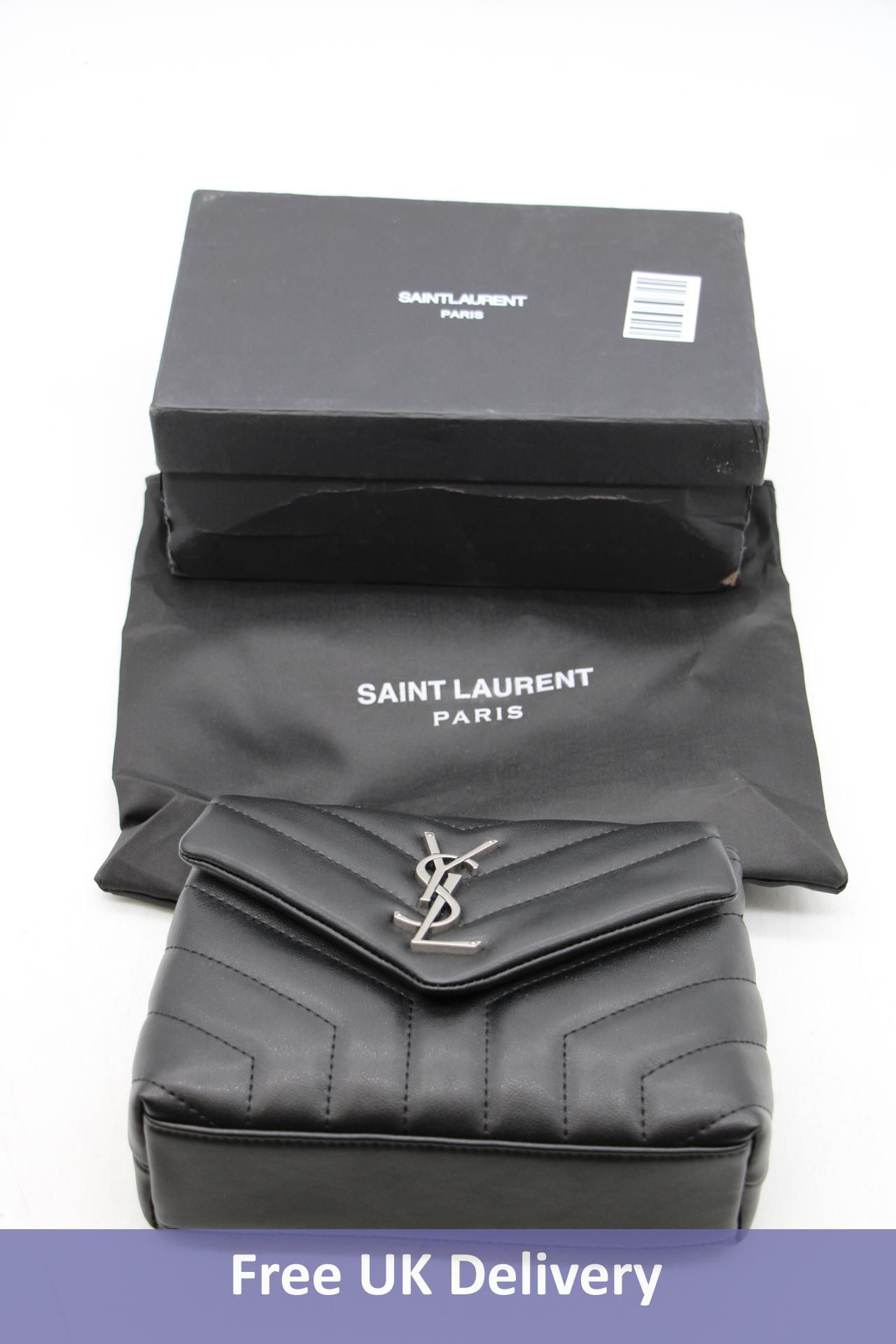 Saint Laurent Women's Leather Cassandre Matelasse Envelope Chain Bag, Black. Box damaged