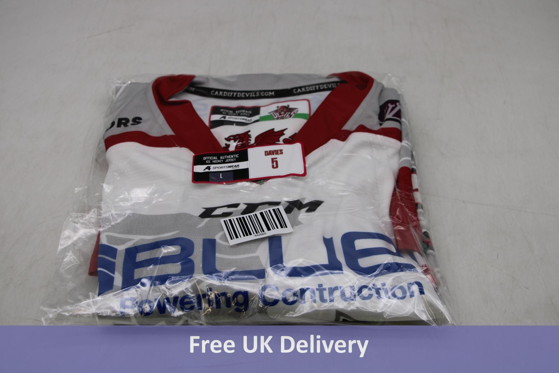 Cardiff Devils Ice Hockey Jersey, Davies Number 5, White, Size L
