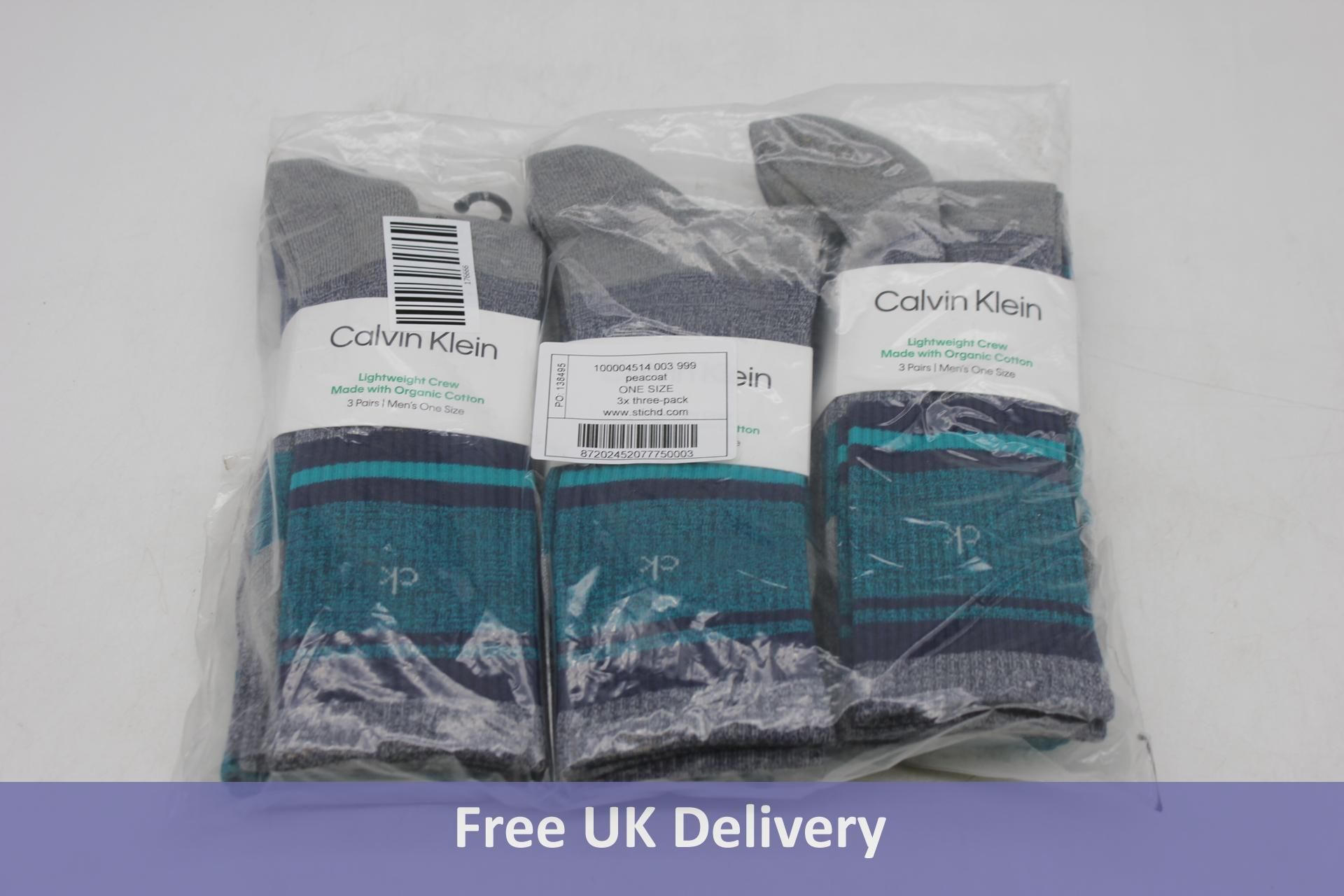 Four Packs of Three with Three Pairs Calvin Klein Lightweight Crew Made with Organic Cotton Green, M