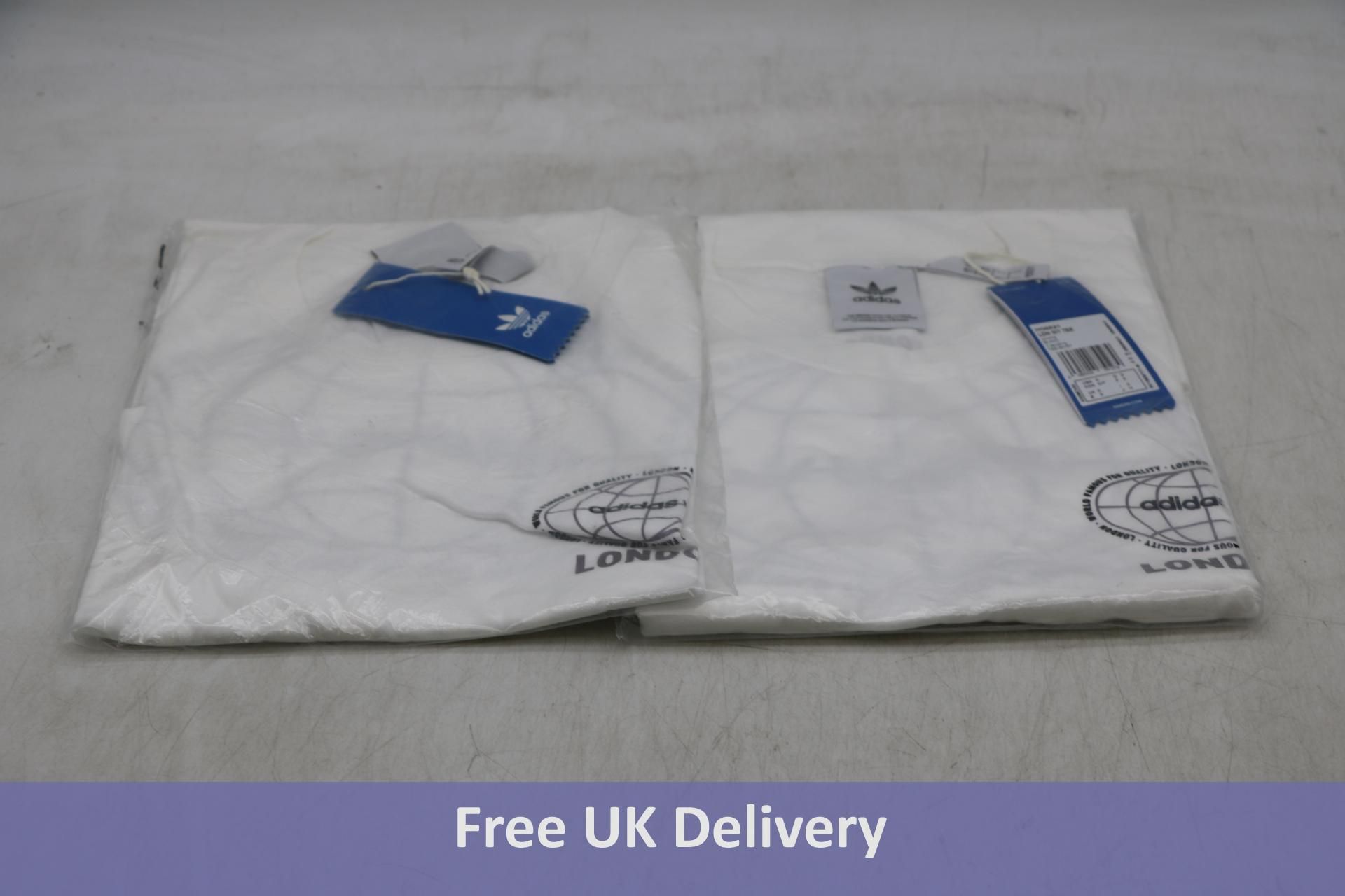Two Adidas Men's London Print T-Shirts, White, Large