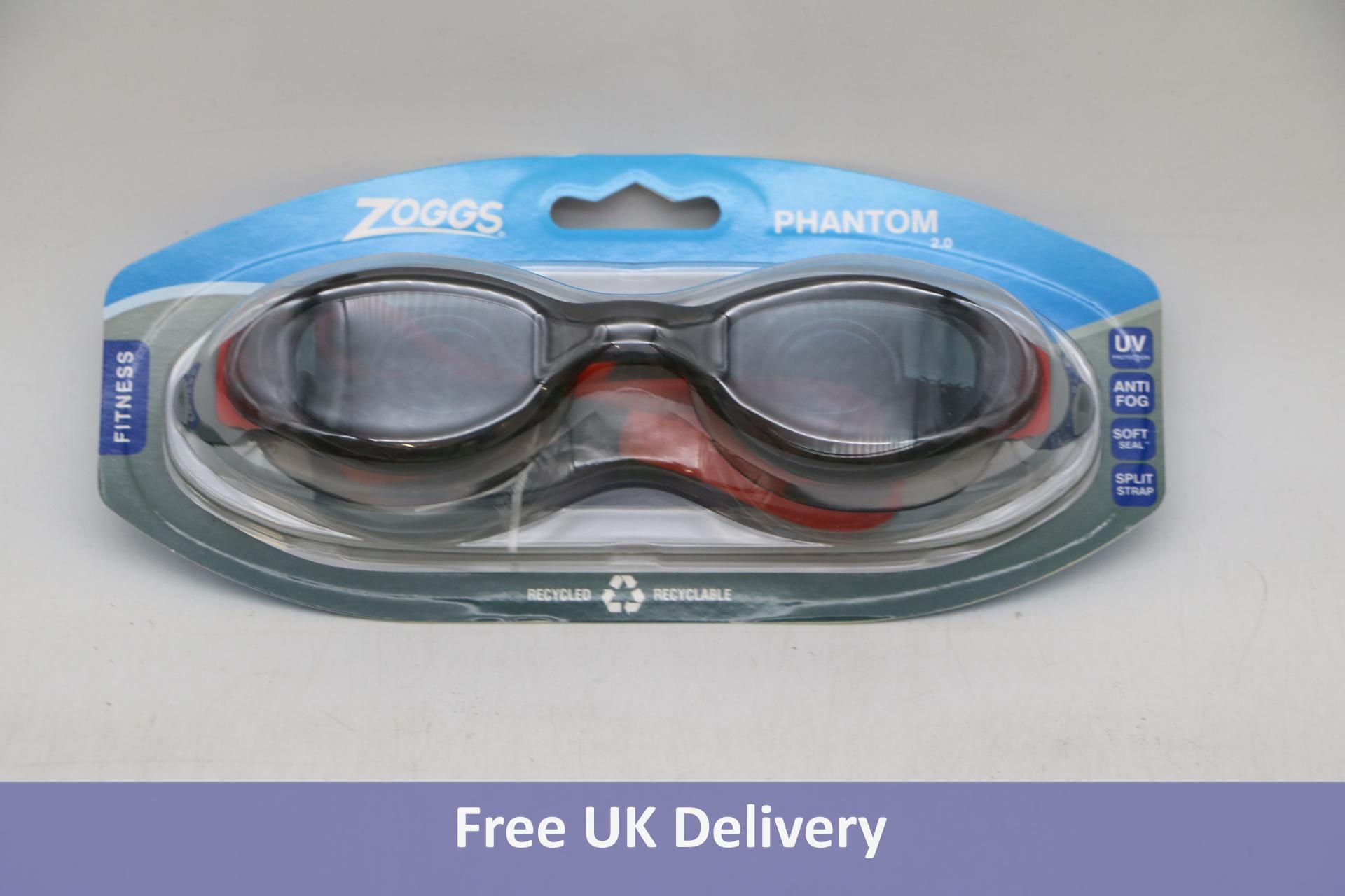 Six Zoggs Phantom 2.0 Junior Swimming Goggles, Black/Red