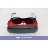 Flatlist Hanky Sunglasses, Solid Black/Solid Blue Lens 005 180. Box damaged