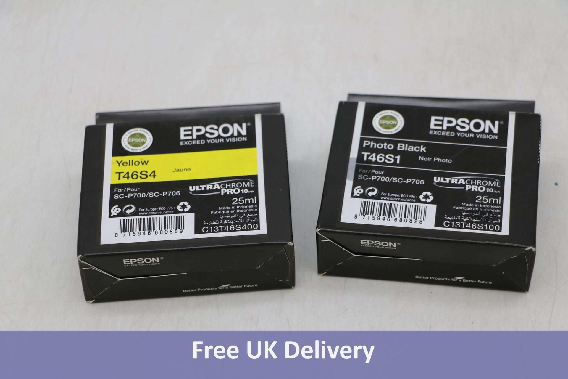 Two Epson UltraChrome Pro 10 Ink 1x Yellow T46S4, and 1x Phone Black T46S1, Both 25ml