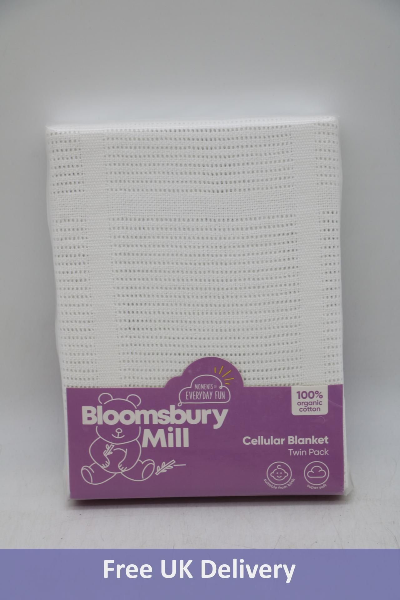 Ten Bloomsbury Mill Organic Cotton New-born Cellular Blankets, Classic White, 2 Per Pack