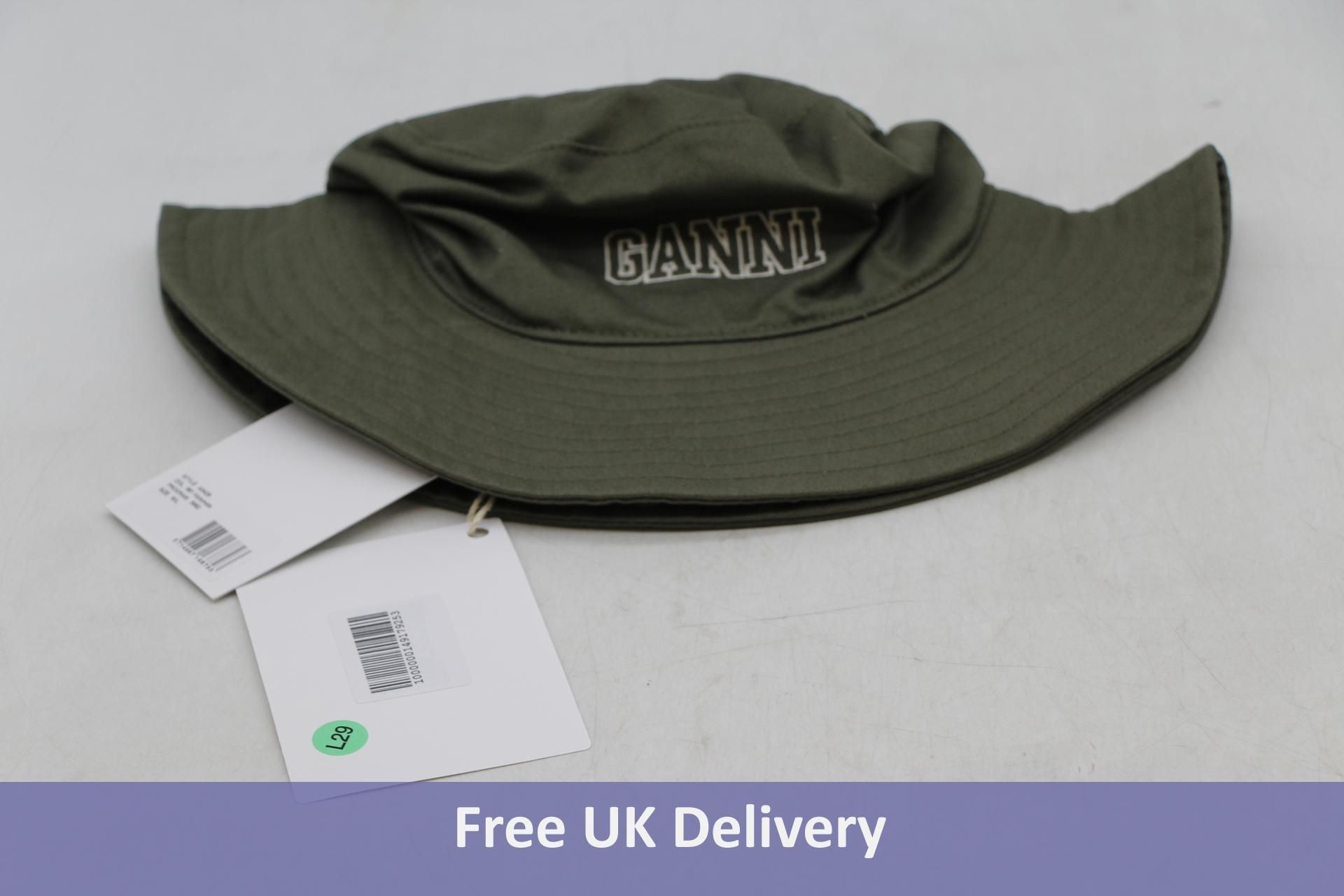 Ganni Kalamata Wide Brimmed Bucket Hat, Green, Size M/L