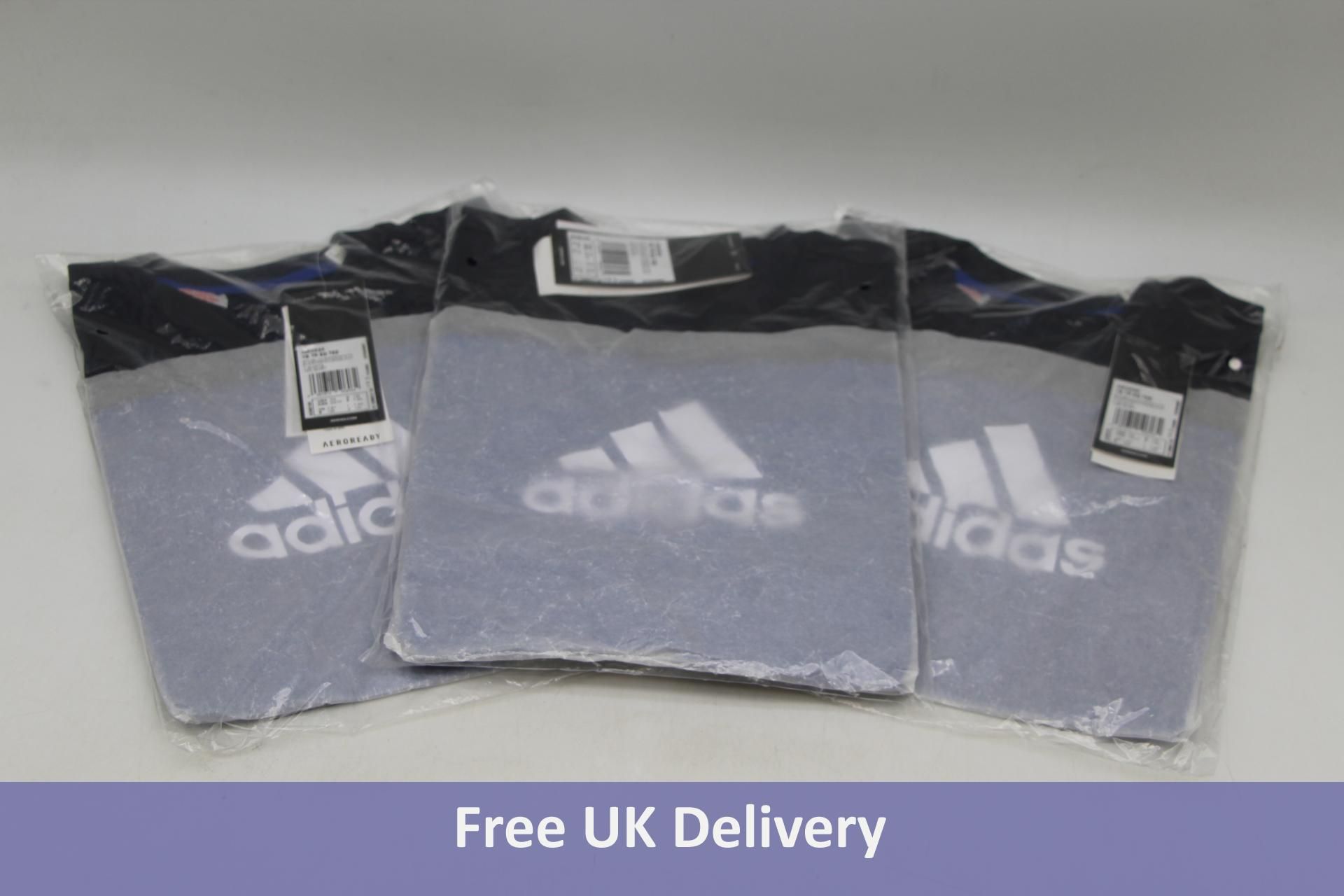 Three Adidas Kid's Equipment T-Shirt, Blue/White, 7-8yrs