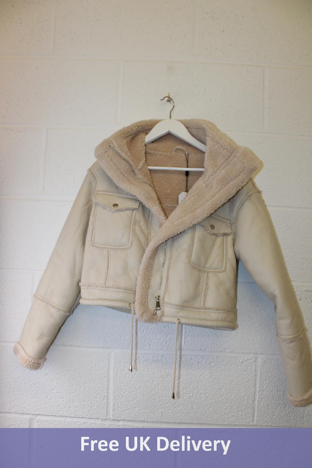 Cherry KoKo Woman's Faux Leather/Fur Aviator Jacket Cream, Size L, 16073