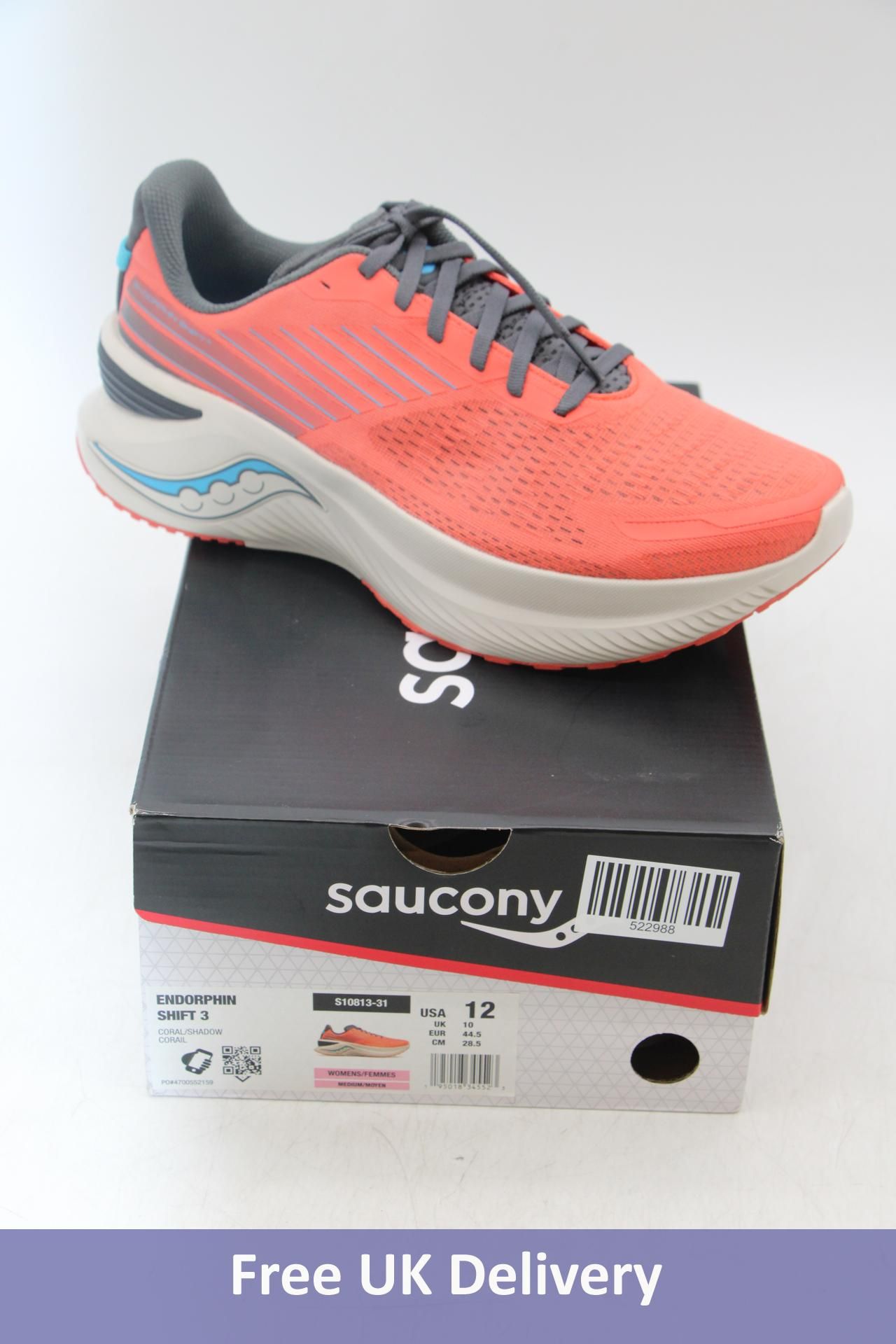 Saucony Endorphin Shift 3 Trainers, Coral/Shadow, UK 10