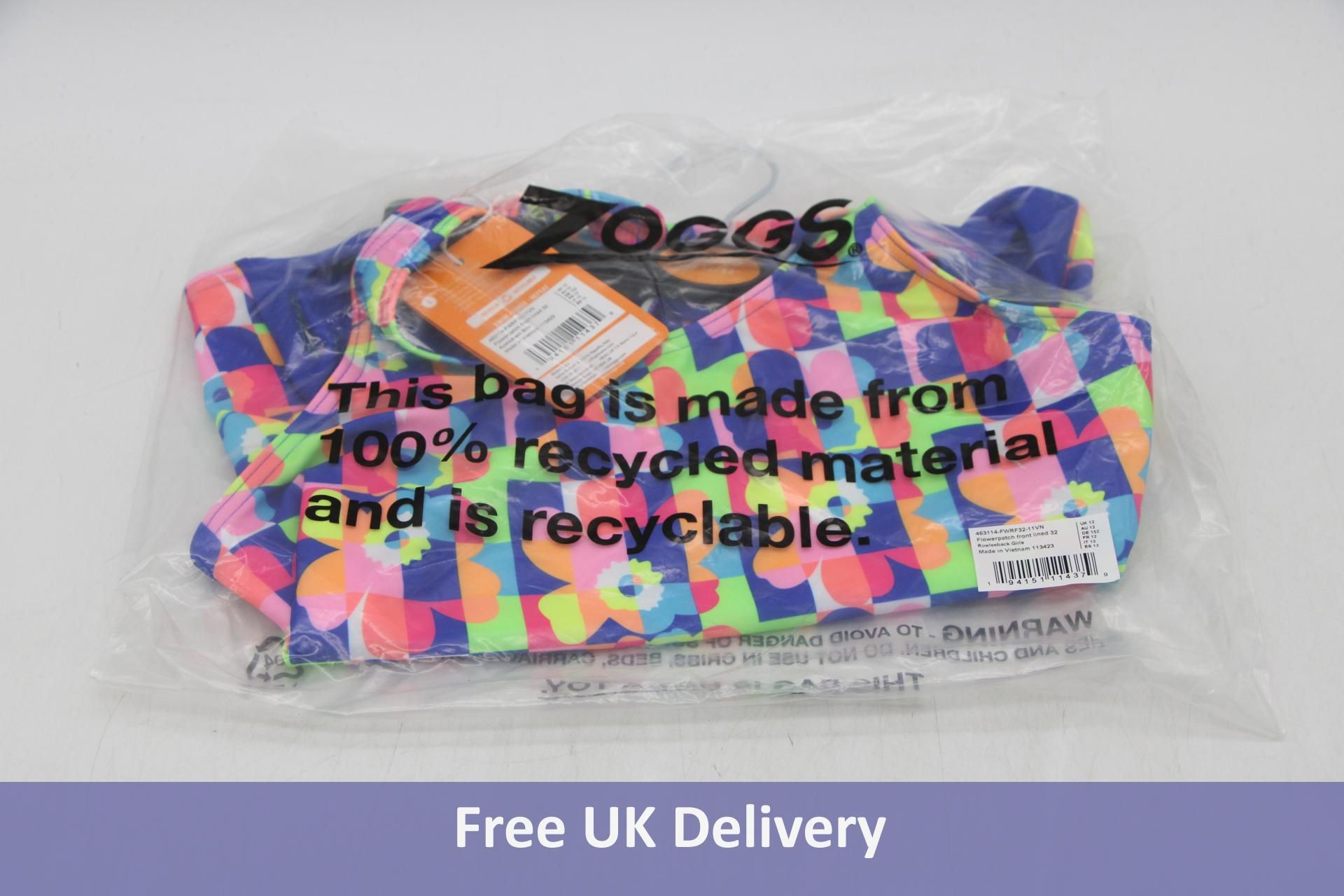 Five Zoggs Kids Front Lined Rowleeback Swimsuits to include Flowerpatch, 1x UK 6, 1x UK 8, 1x UK 10,