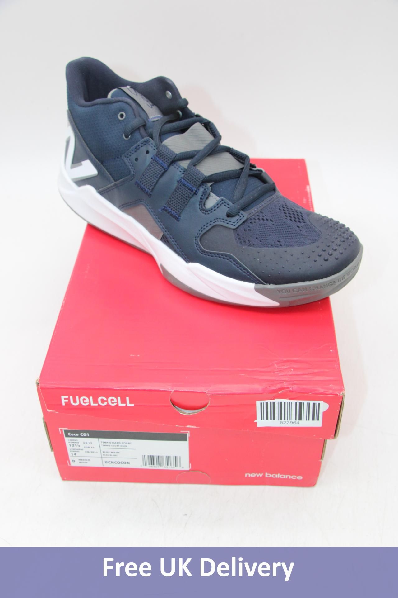 New Balance Coco CG1 Tennis Hard Court Trainer, Navy/White/Grey, UK 12. Box damaged