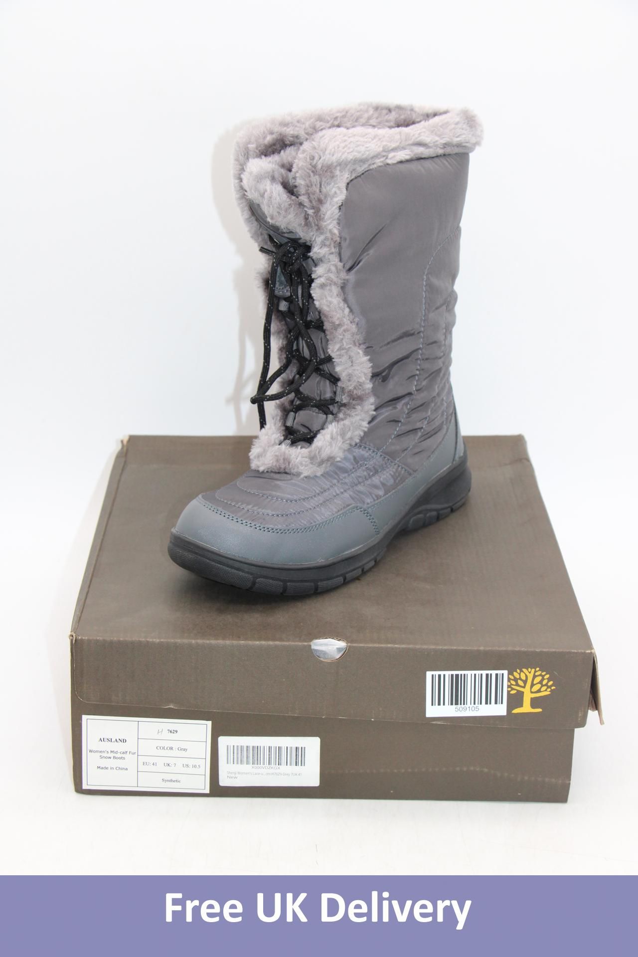 Ausland Woman's 7629 Midcalf Lace Up Fur Snow Boots, Grey, UK 7