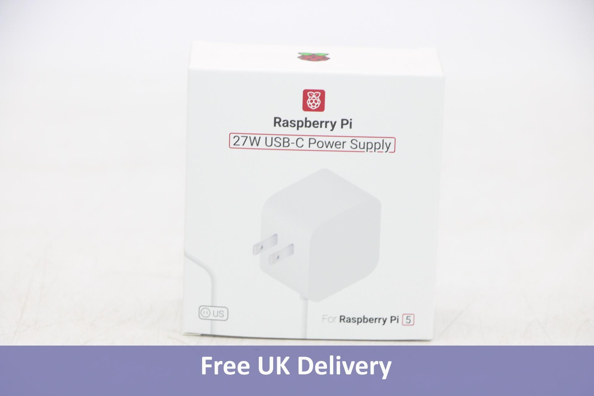 Ten Raspberry Pi 27W USB-C Power Supplies, White, US Plug