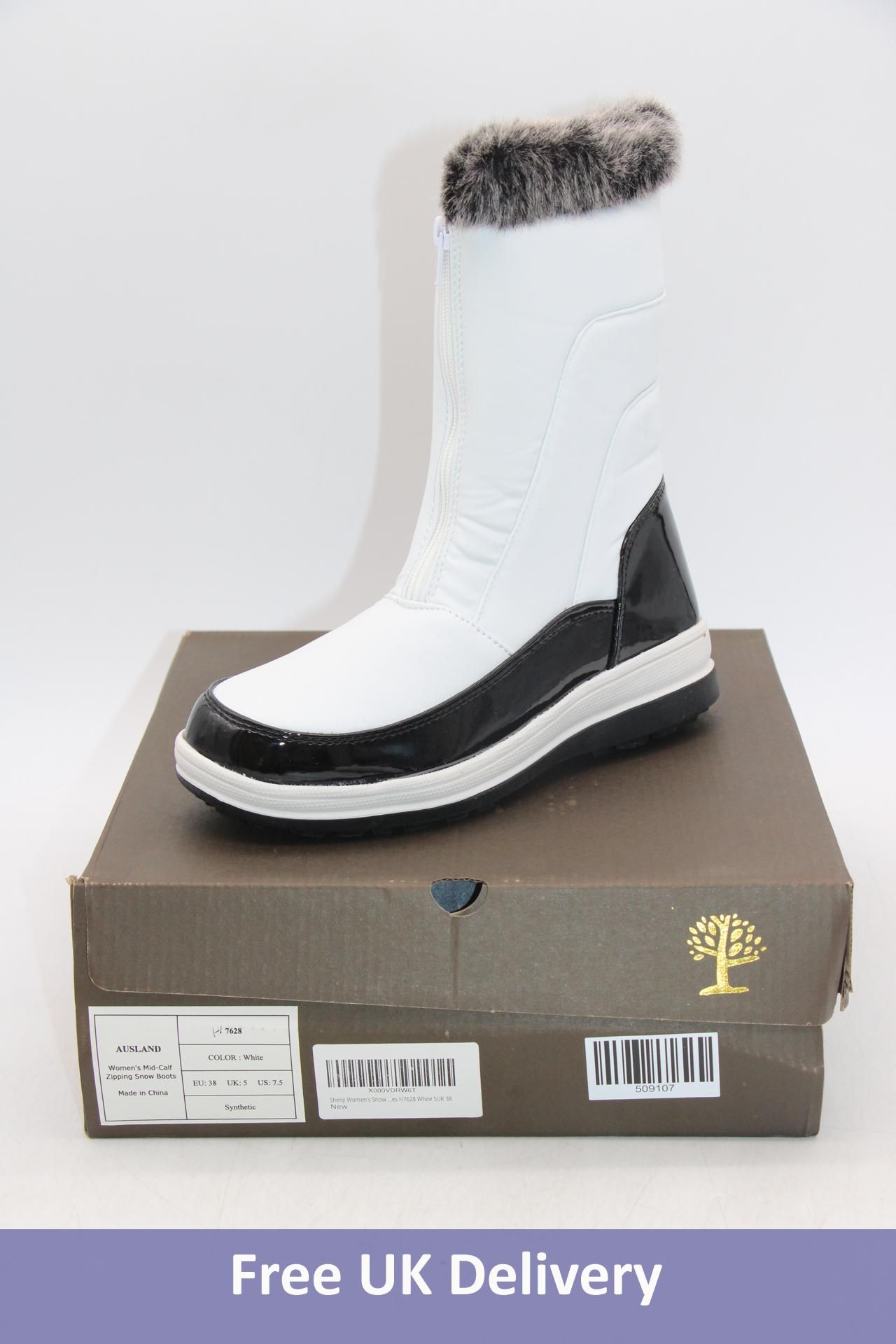 Ausland Woman's 7628 Midcalf Zipping Snow Boots, White/Black, UK 5. Box damaged