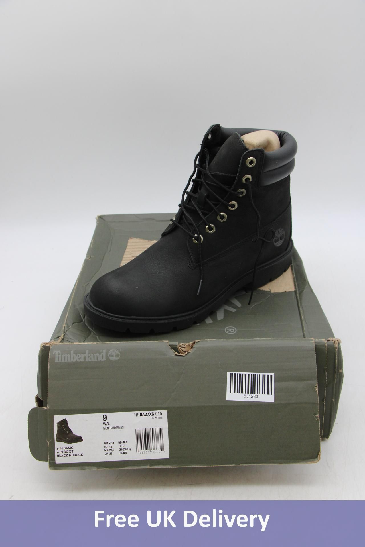 Timberland 6 Inch Basic Boots, Black, UK 8.5. Box damaged