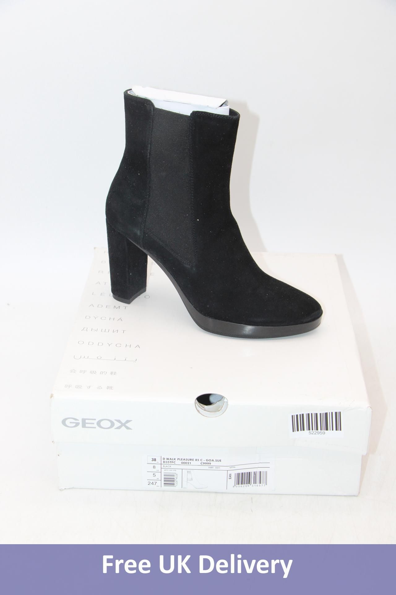 Geox D Walk Pleasure 85 Smooth Leather Heels Boots, Black, UK 4