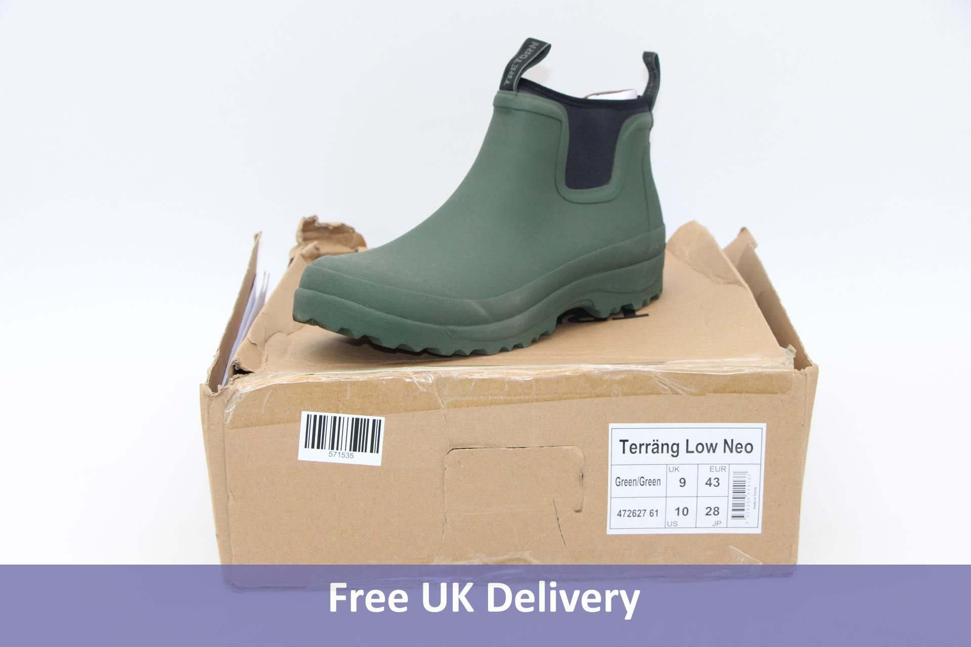 Tretorn Terrang Low Neo Rubber Boots, Green, UK 9. Box damaged