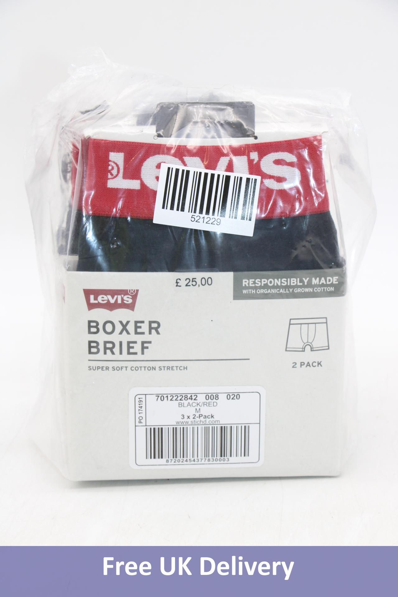 Three Packs of Levi's Boxer Brief, Black/Red, Size M, 2x per Pack