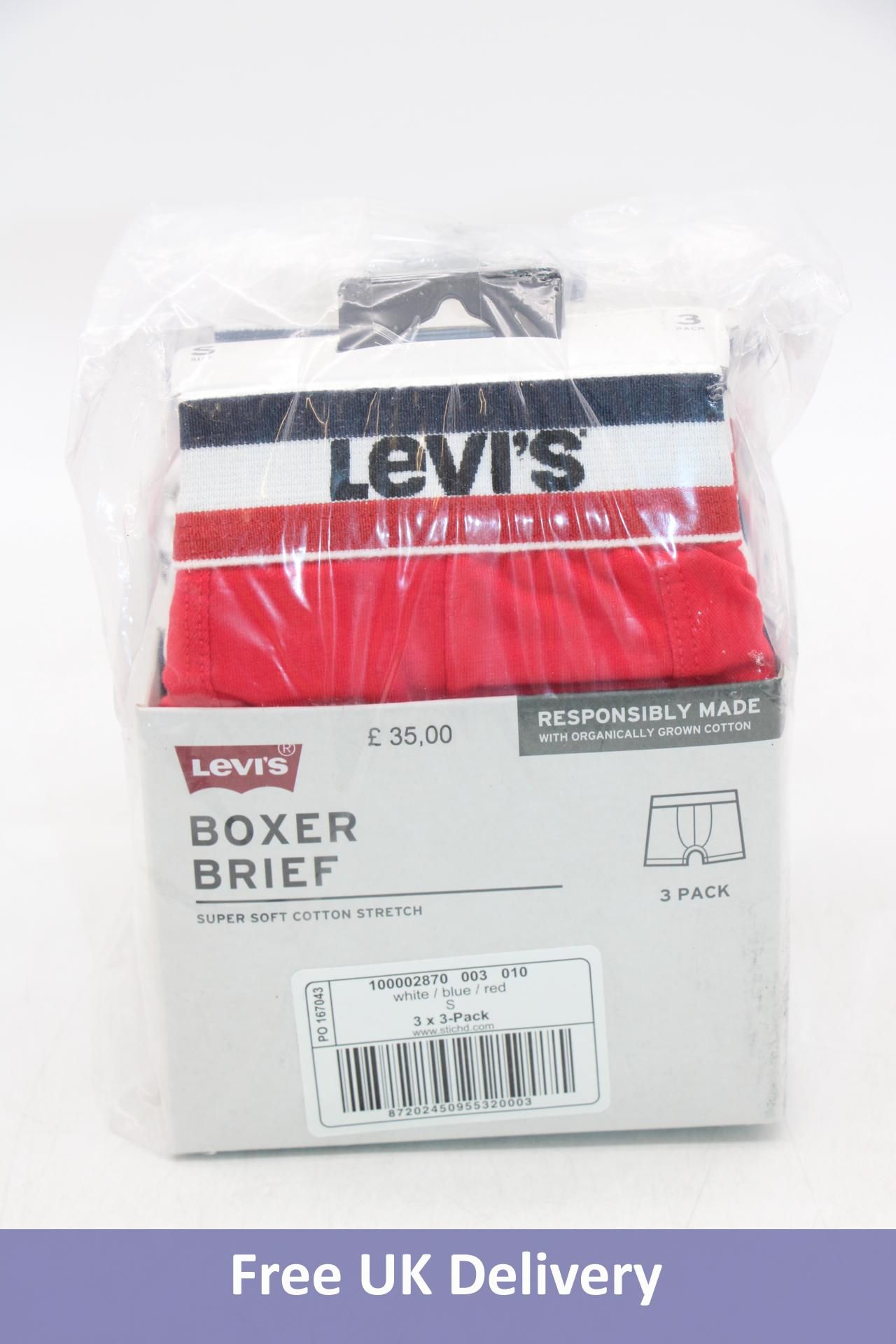 Three Packs of Levi's Boxer Brief, White/Blue/Red, Size M, 3 per Pack