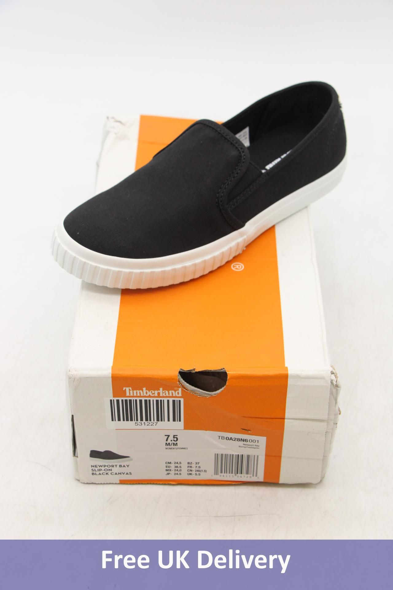 Timberland Newport Bay Slip On Canvas Trainers, Black, UK 5.5. Box damaged