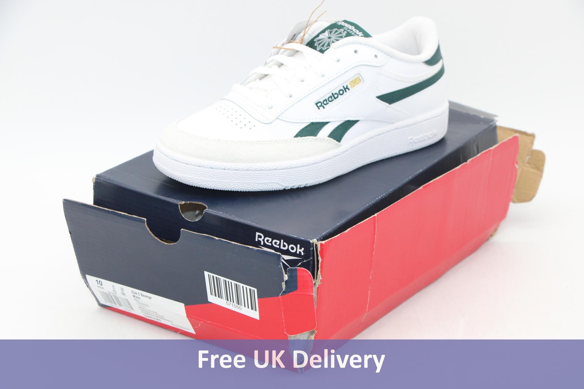 Reebok Club C Revenge Trainers, White/Green, UK 9. Box damaged