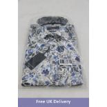 Casamoda Linen Short Sleeve Floral Print Casual Fit Shirt, Blue, X-Large