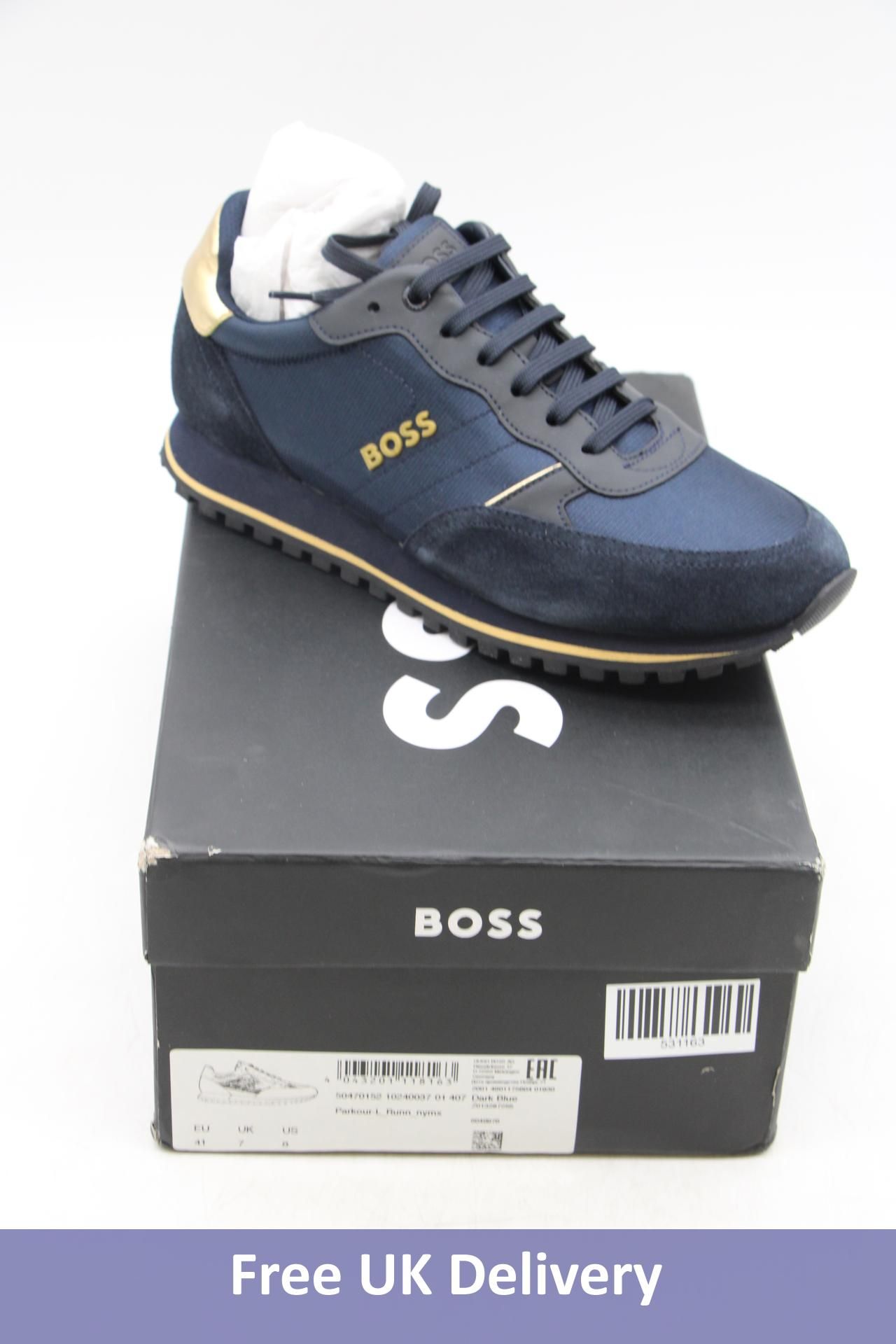 Hugo Boss Parkour Low Trainers, Dark Blue, UK 7. Box damaged