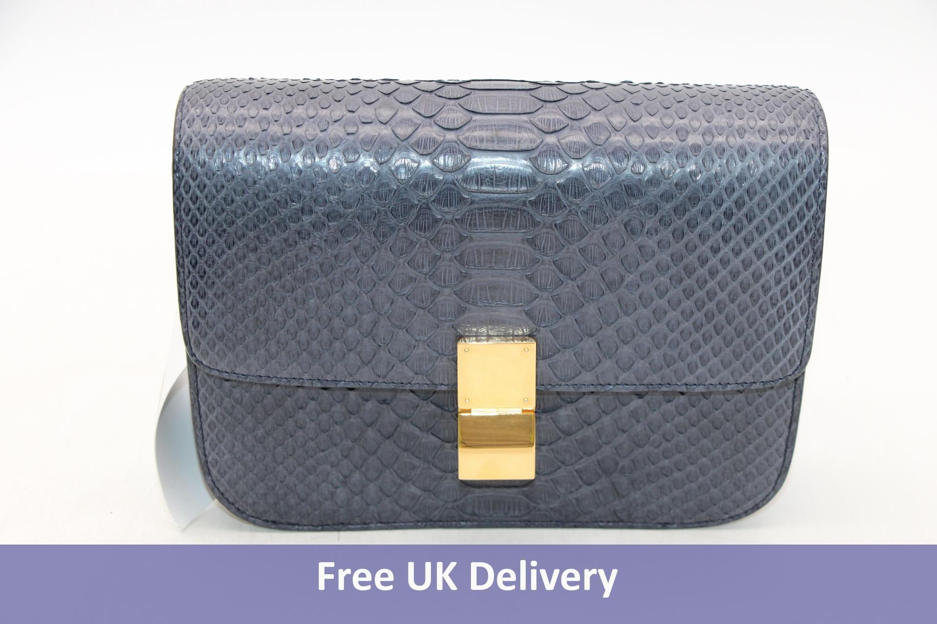 Celine Classic Python Bag, Removable Shoulder Strap, Navy Blue, Size Medium, No Box